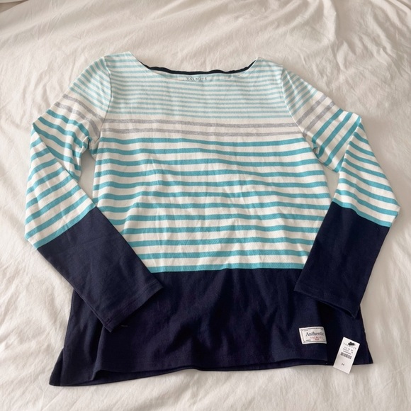 NWT Authentic Talbot Women's Long Sleeve Cotton White Blue Stripe Shirt Size M - Picture 1 of 6
